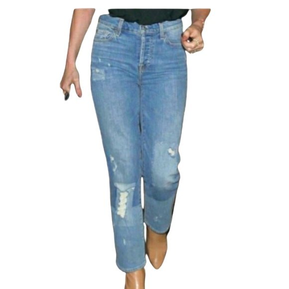 7 for all man kind Edie Patch Dyed Distressed Cropped Jean's Button Fly 28 - Picture 1 of 13